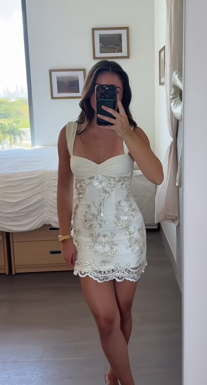 Chic White Short Homecoming Dress Tulle Sequins Sheath Birthday Dress ED10906