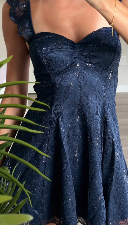 Chic Navy Blue Short Homecoming Dress Lace Sheath Birthday Dress ED10908