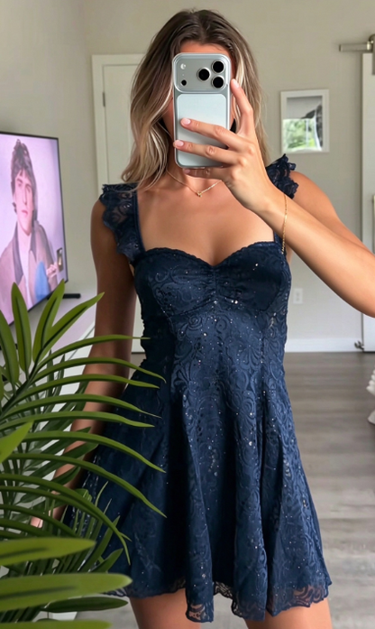 Chic Navy Blue Short Homecoming Dress Lace Sheath Birthday Dress ED10908
