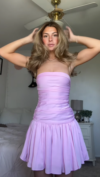 Chic Pink Short Homecoming Dress Satin Sheath Birthday Dress ED10914