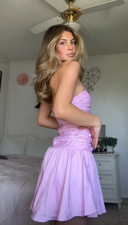 Chic Pink Short Homecoming Dress Satin Sheath Birthday Dress ED10914