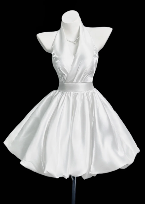 Chic White Short Homecoming Dress Satin A-Line Birthday Dress ED10919