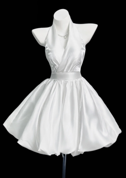 Chic White Short Homecoming Dress Satin A-Line Birthday Dress ED10919