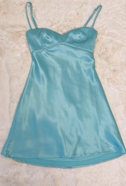 Chic Blue Short Homecoming Dress Satin Sheath Birthday Dress ED10922