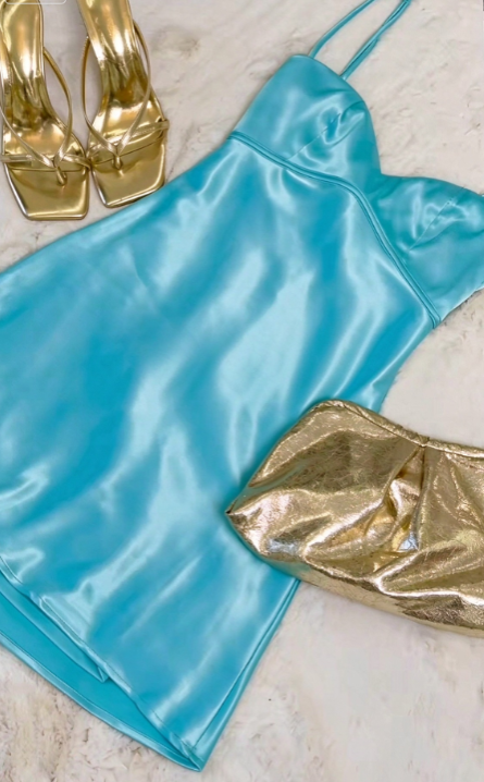 Chic Blue Short Homecoming Dress Satin Sheath Birthday Dress ED10922