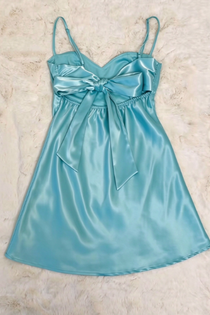 Chic Blue Short Homecoming Dress Satin Sheath Birthday Dress ED10922