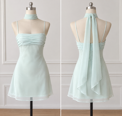 Chic Mint Green Short Homecoming Dress Chiffon Sheath Birthday Dress ED10924