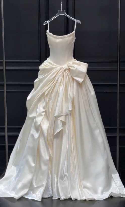 Timeless A-Line Satin Wedding Dress White Birdal Gown ED10925