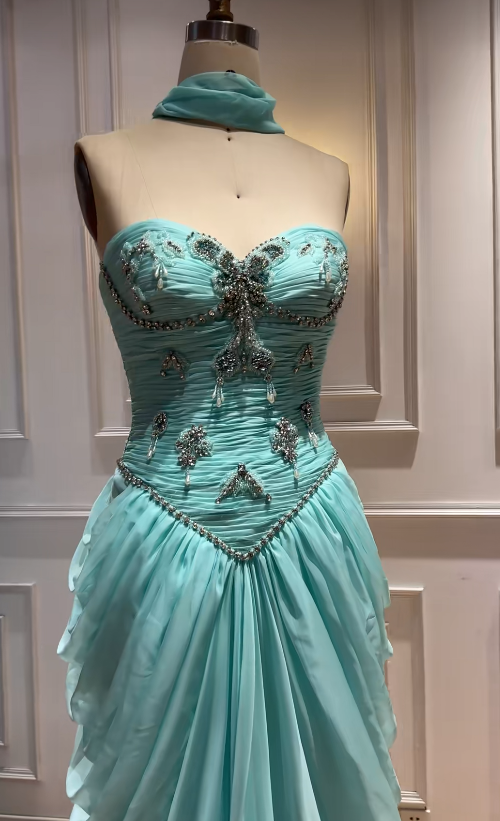 Tiffany Blue Chiffon Prom Dress Sheath Sweetheart Long Evening Dress for Women ED10935