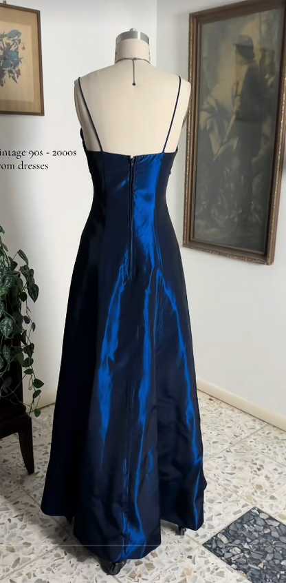 Navy Blue Prom Dress A-Line Long Satin Evening Dress ED10937
