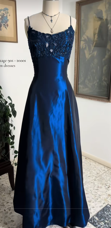 Navy Blue Prom Dress A-Line Long Satin Evening Dress ED10937