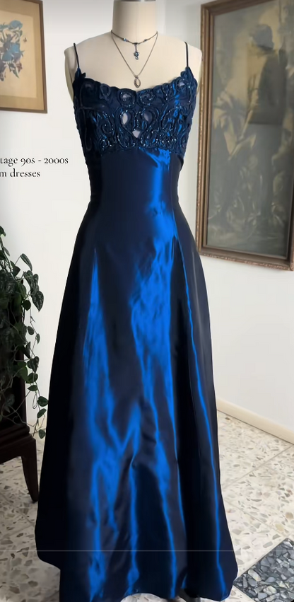 Navy Blue Prom Dress A-Line Long Satin Evening Dress ED10937