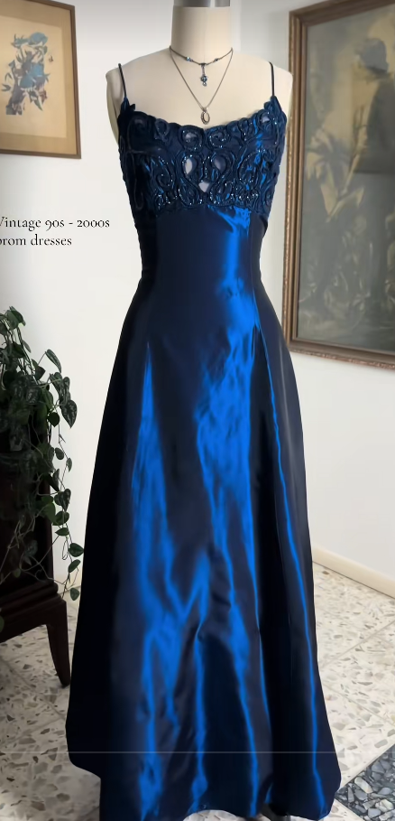 Navy Blue Prom Dress A-Line Long Satin Evening Dress ED10937