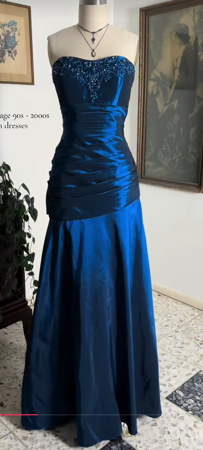 Navy Blue Prom Dress Sheath Long Satin Evening Dress ED10938