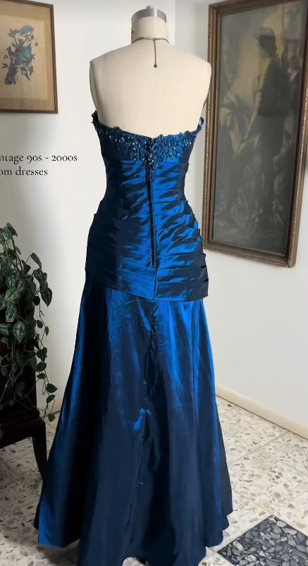 Navy Blue Prom Dress Sheath Long Satin Evening Dress ED10938