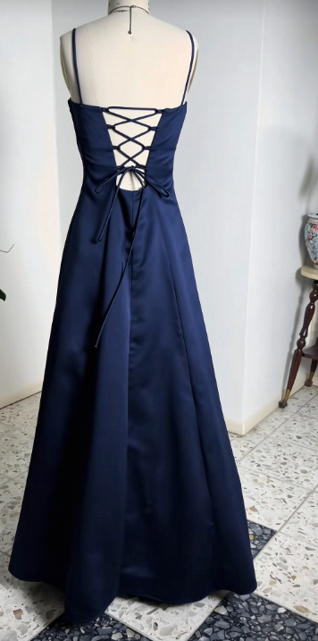 Navy Blue Prom Dress A-Line Long Satin Evening Dress ED10939