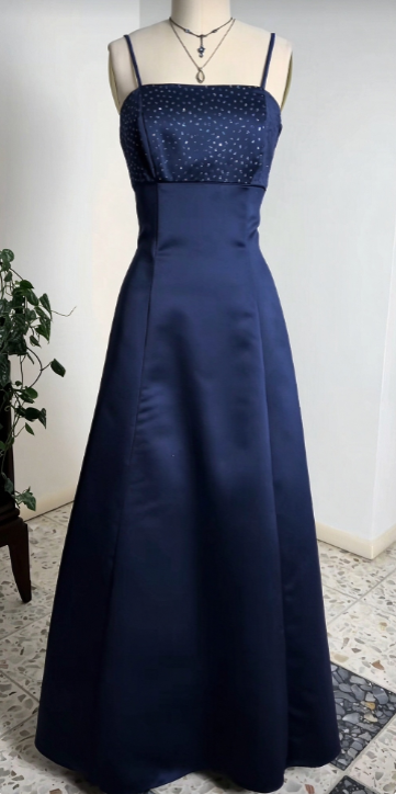 Navy Blue Prom Dress A-Line Long Satin Evening Dress ED10939