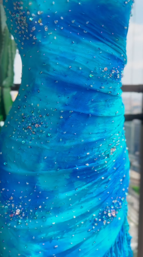 Blue Beaded Prom Dress Sheath Long Chiffon Evening Dress ED10940