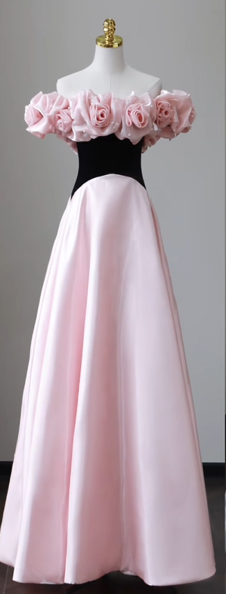 Off-shoulder Pink Prom Dress A-Line Long Satin Evening Dress ED10943