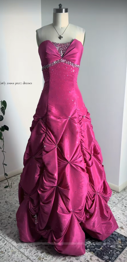 Hot Pink Prom Dress A-Line Long Satin Evening Dress ED10944