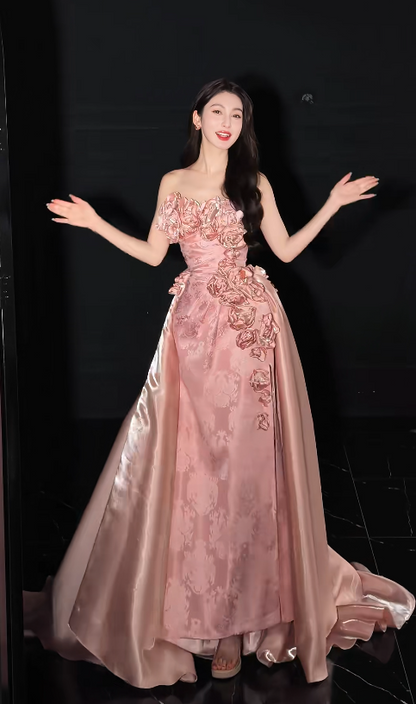 Pink Prom Dress Sheath Long Satin Evening Dress ED10945