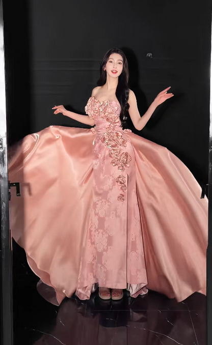 Pink Prom Dress Sheath Long Satin Evening Dress ED10945