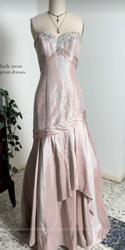 Pink Prom Dress Sheath Long Satin Evening Dress ED10946