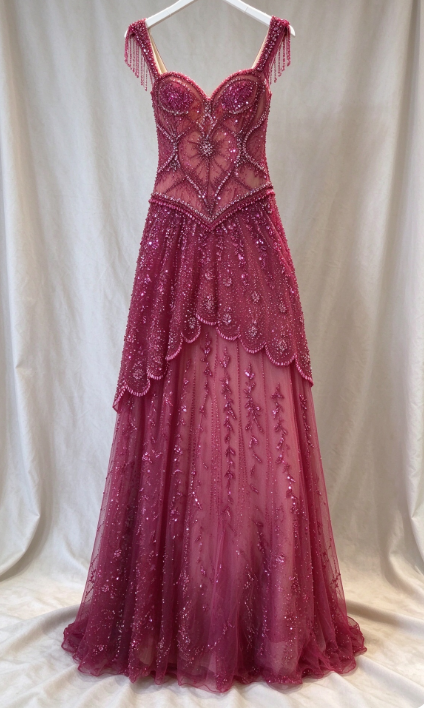 Off-shoulder Hot Pink Beaded Prom Dress Sheath Long Chiffon Evening Dress ED10951