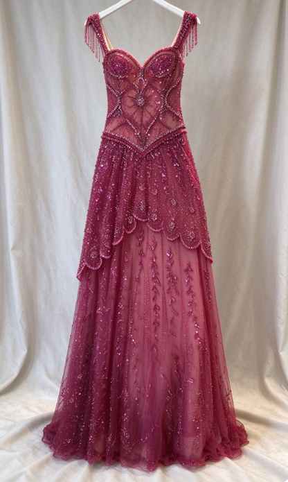 Off-shoulder Hot Pink Beaded Prom Dress Sheath Long Chiffon Evening Dress ED10951