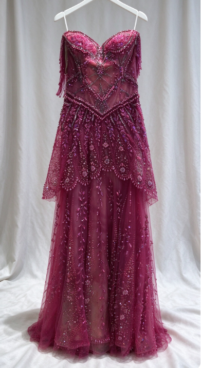 Off-shoulder Hot Pink Beaded Prom Dress Sheath Long Chiffon Evening Dress ED10951