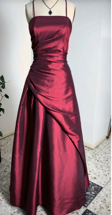 Straps Burgundy Prom Dress A-Line Long Satin Evening Dress ED10954