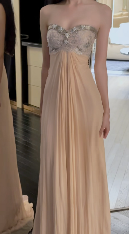 Robe de bal champagne bustier fourreau longue en mousseline robe de soirée ED10957