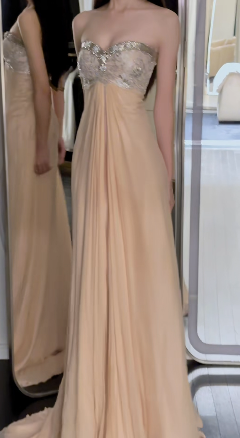 Robe de bal champagne bustier fourreau longue en mousseline robe de soirée ED10957