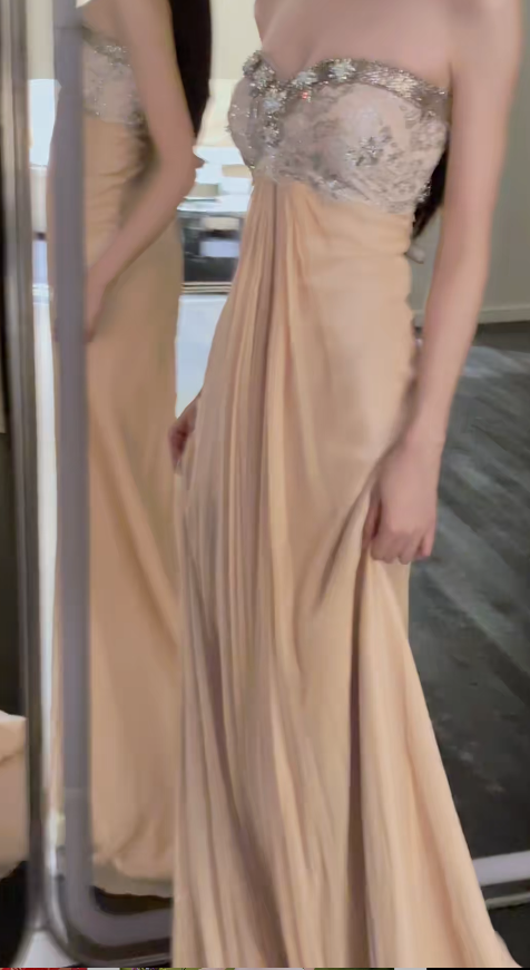 Robe de bal champagne bustier fourreau longue en mousseline robe de soirée ED10957