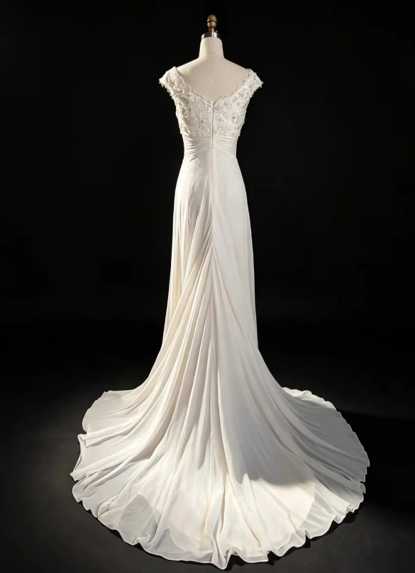 White Prom Dress Sheath Long Chiffon Evening Dress ED10960