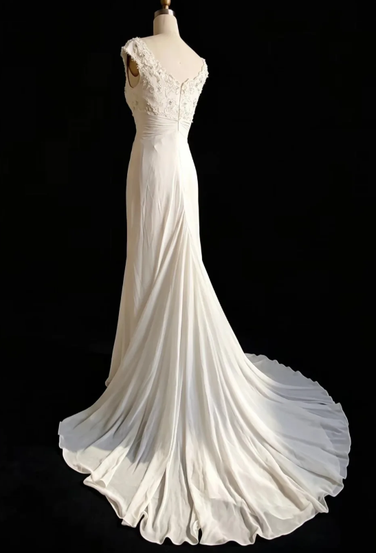 White Prom Dress Sheath Long Chiffon Evening Dress ED10960