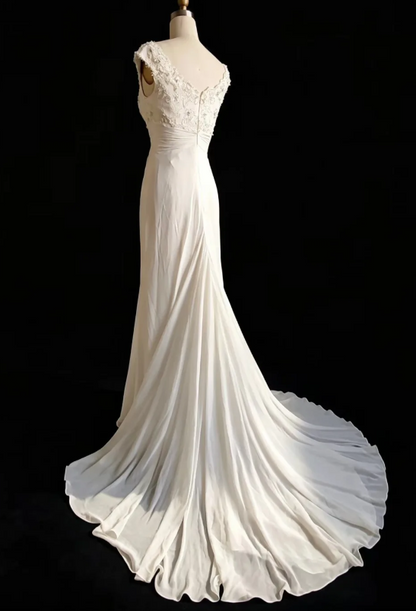 White Prom Dress Sheath Long Chiffon Evening Dress ED10960