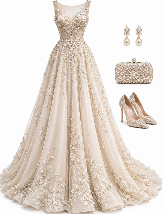 Champagne Prom Dress A-Line Long Tulle Evening Dress ED10962