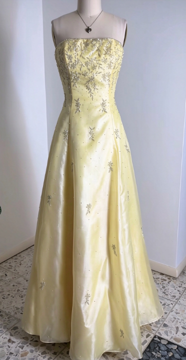 Robe de bal fourreau jaune perlée, robe de soirée longue en tulle ED10967