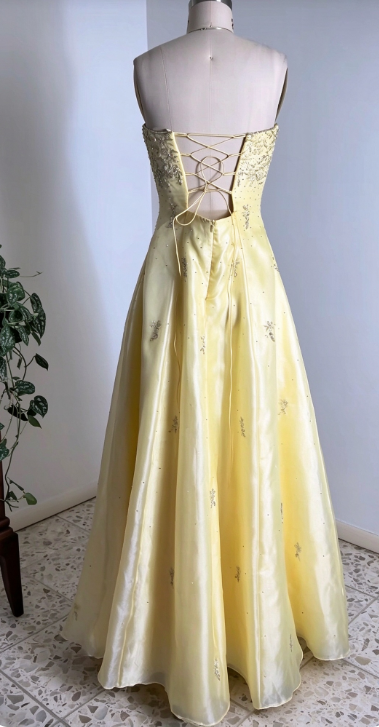 Robe de bal fourreau jaune perlée, robe de soirée longue en tulle ED10967