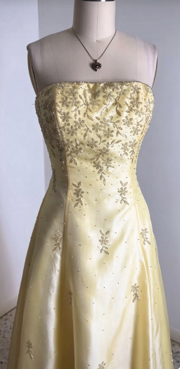 Robe de bal fourreau jaune perlée, robe de soirée longue en tulle ED10967