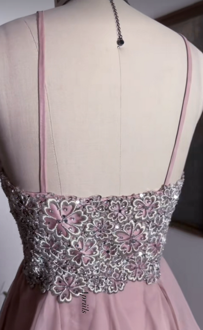 Straps Pink Short Homecoming Dress Sheath Chiffon Birthday Party Dress ED10969