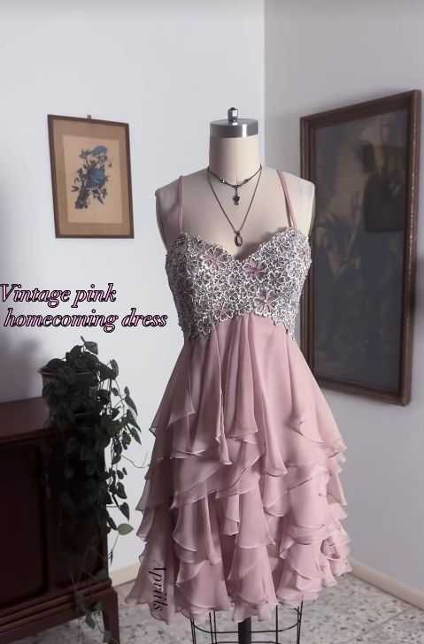 Straps Pink Short Homecoming Dress Sheath Chiffon Birthday Party Dress ED10969