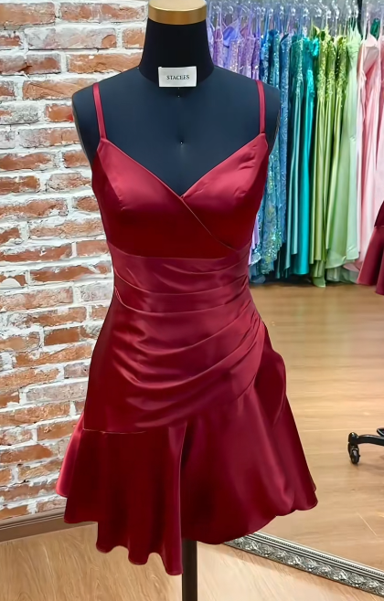 Robe de soirée courte trapèze rouge, robe de bal en satin pour anniversaire ED10972