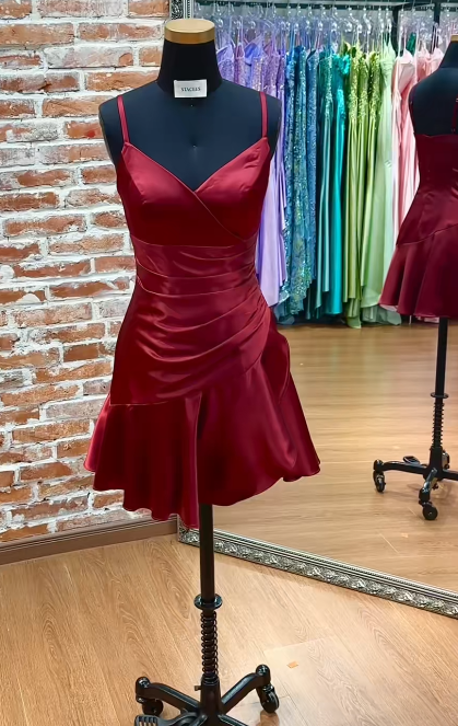 Robe de soirée courte trapèze rouge, robe de bal en satin pour anniversaire ED10972