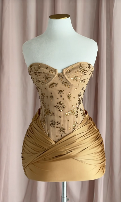 Sweetheart Gold Bodycon Short Homecoming Dress, Chiffon Birthday Party Dress ED10976