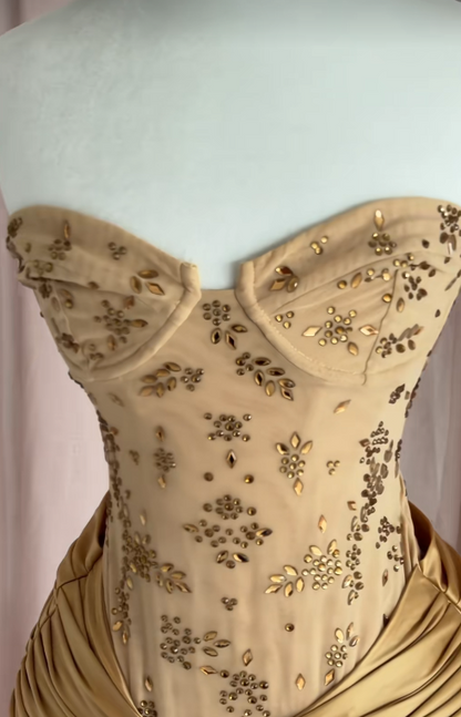 Sweetheart Gold Bodycon Short Homecoming Dress, Chiffon Birthday Party Dress ED10976