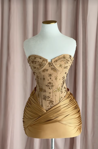 Sweetheart Gold Bodycon Short Homecoming Dress, Chiffon Birthday Party Dress ED10976