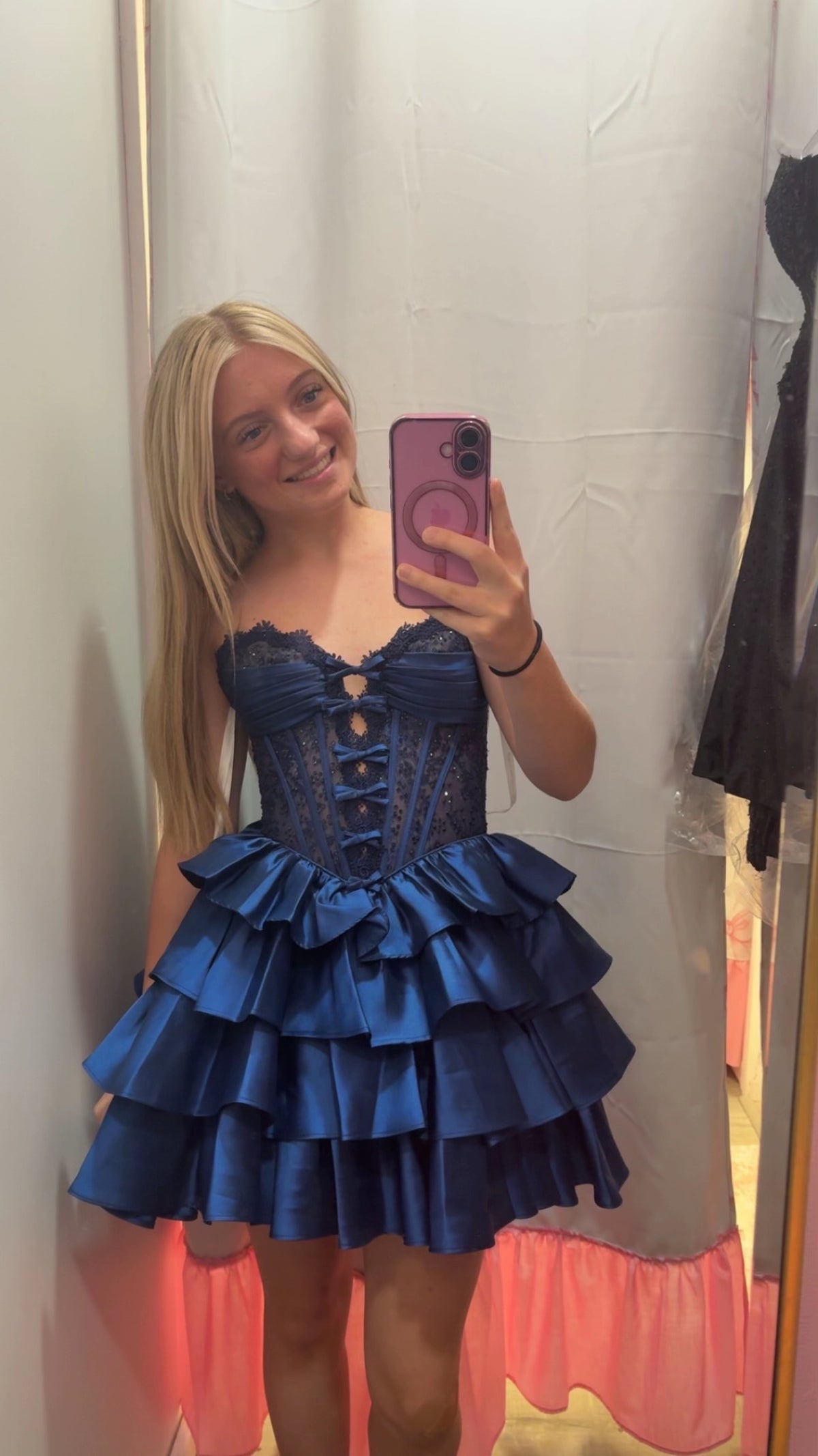 Sweetheart Navy Blue Short Homecoming Dress, Satin Birthday Party Dress ED10977