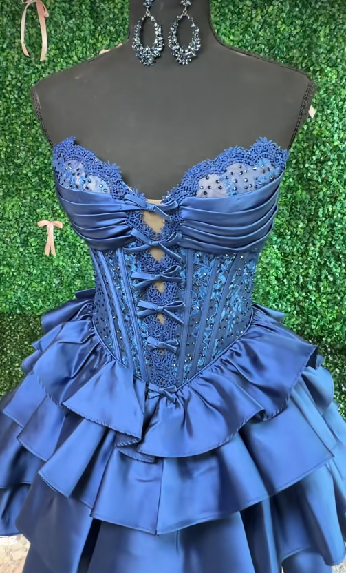 Sweetheart Navy Blue Short Homecoming Dress, Satin Birthday Party Dress ED10977